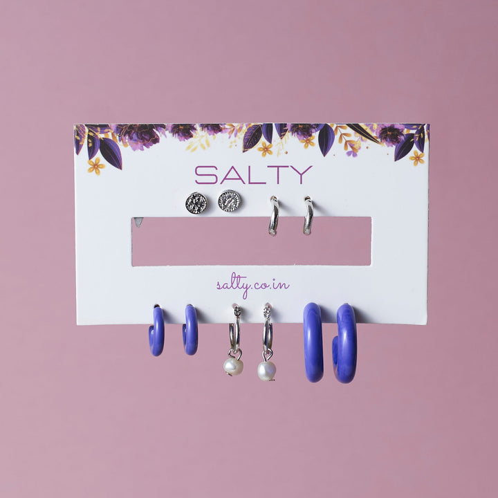 Set Of 5 Blue Bliss Shell Earrings Set