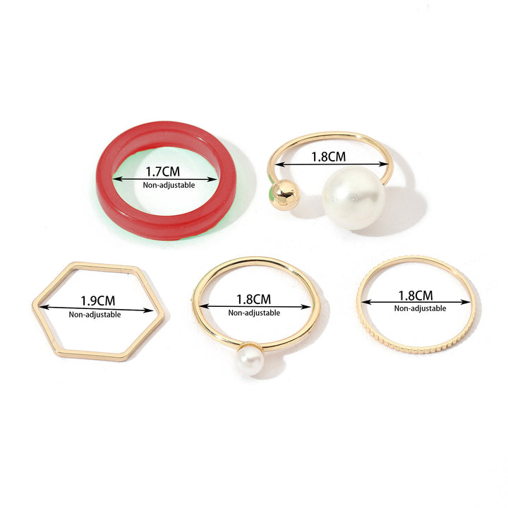 Set Of 5 Cherry Pearl Rings