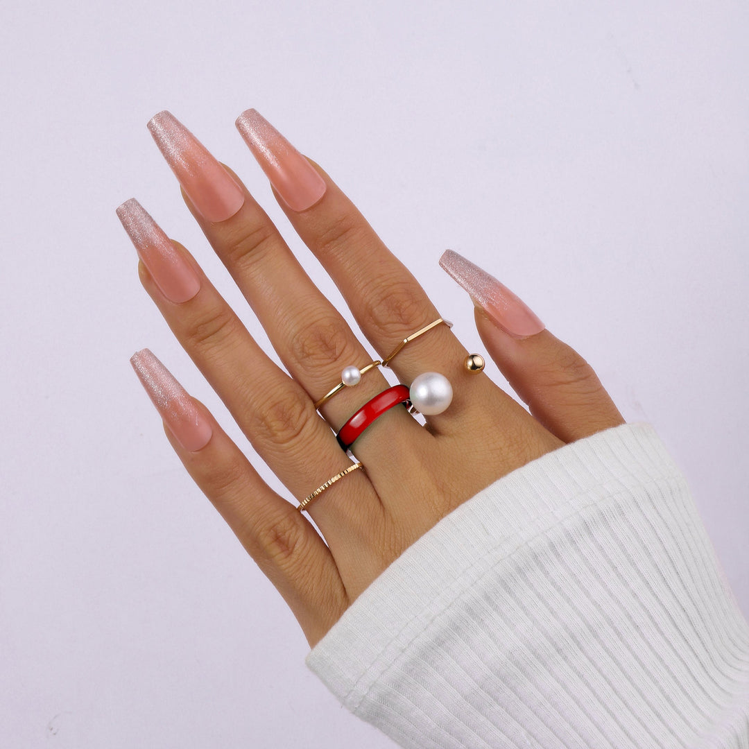 Set Of 5 Cherry Pearl Rings