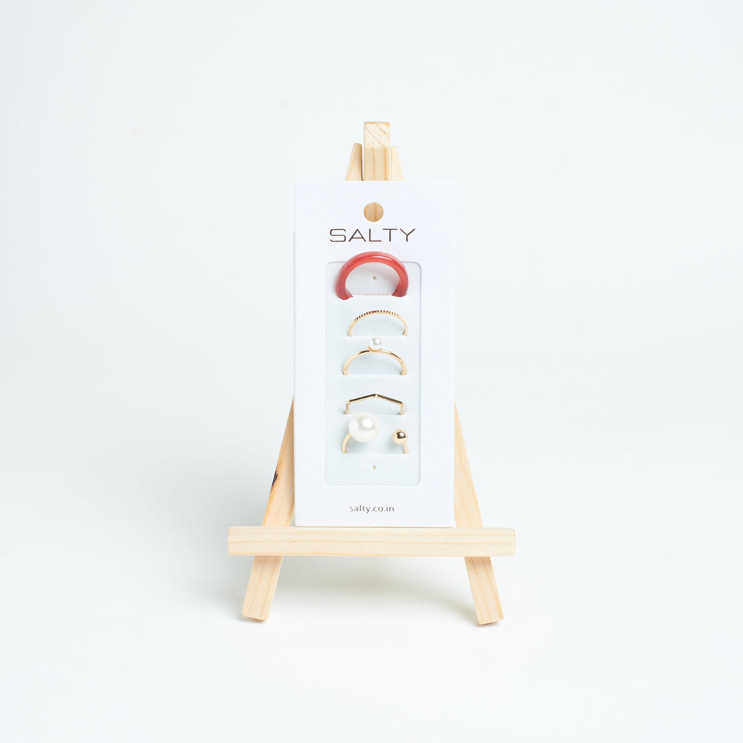 Set Of 5 Cherry Pearl Rings