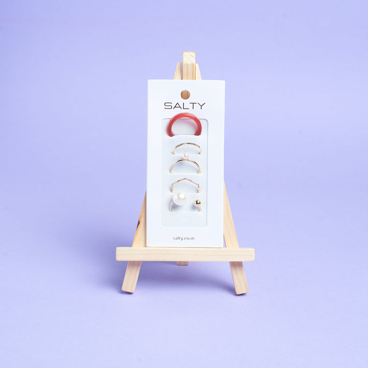 Set Of 5 Cherry Pearl Rings