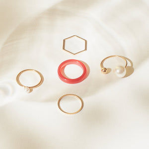 Set Of 5 Cherry Pearl Rings - Salty Accessories