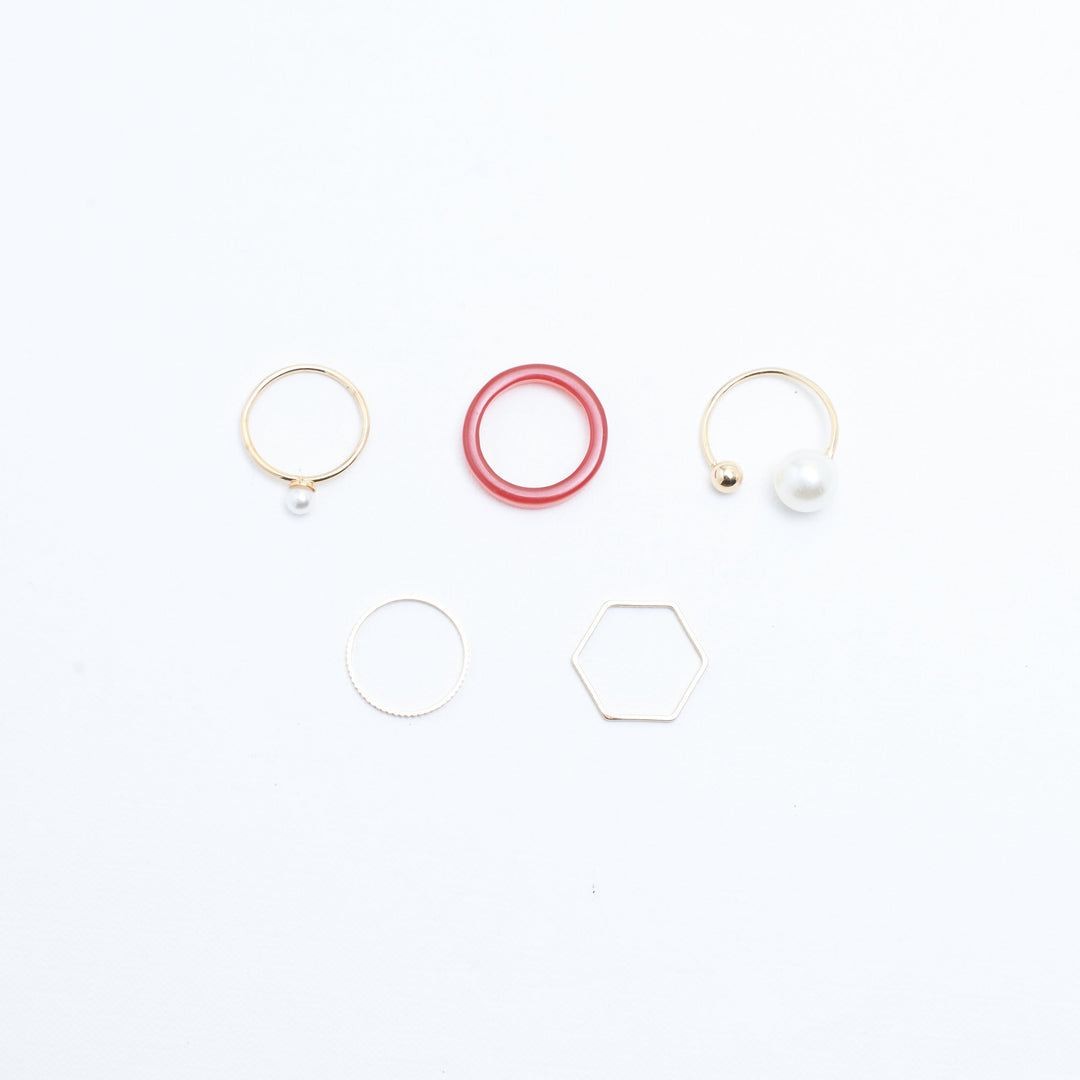 Set Of 5 Cherry Pearl Rings