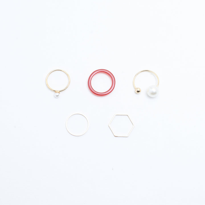 Set Of 5 Cherry Pearl Rings