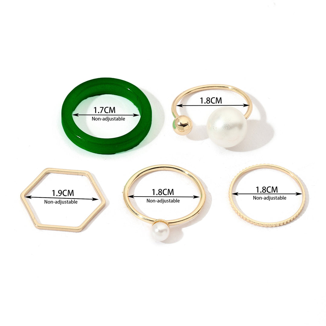 Set Of 5 Emerald Pearl Rings