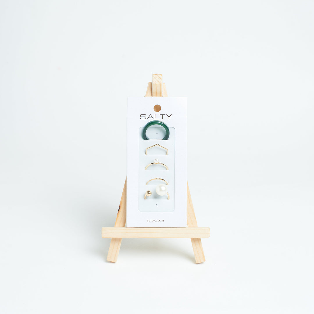 Set Of 5 Emerald Pearl Rings