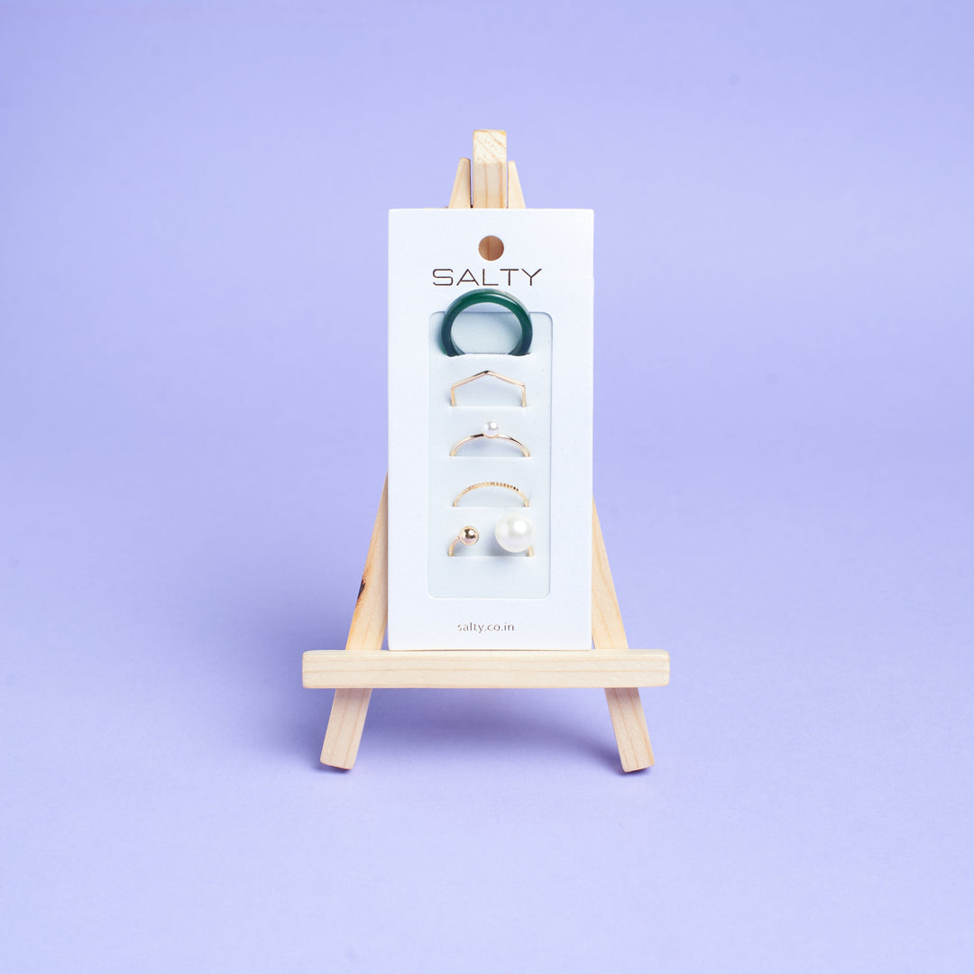 Set Of 5 Emerald Pearl Rings