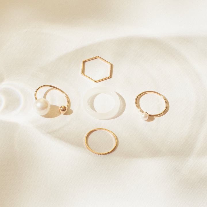 Set Of 5 Heavenly White Gold Rings