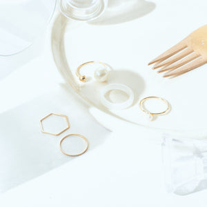Set Of 5 Heavenly White Gold Rings - Salty Accessories