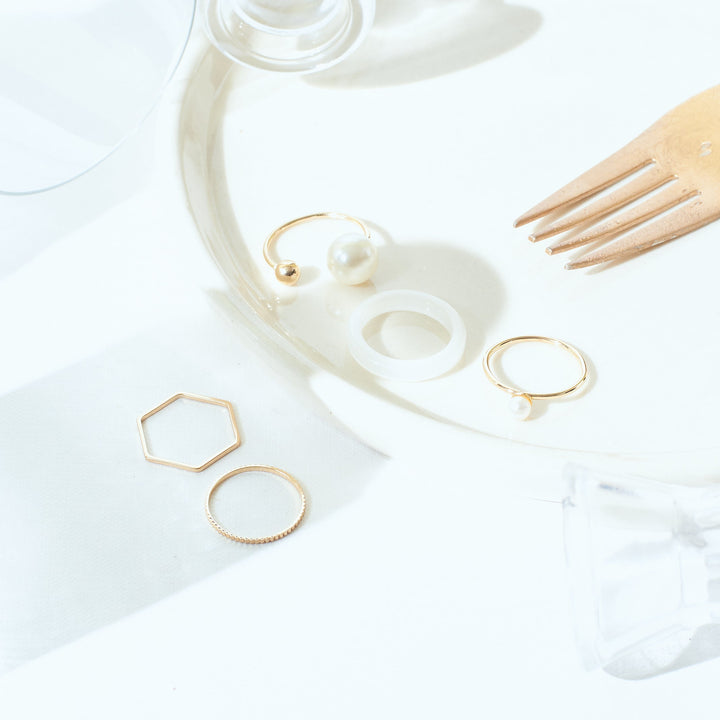 Set Of 5 Heavenly White Gold Rings