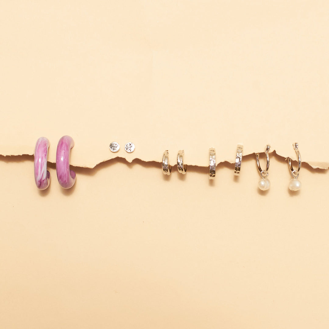 Set Of 5 Lavender Luxe Silver Earrings