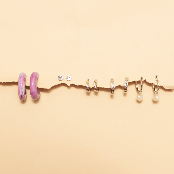 Set Of 5 Lavender Luxe Silver Earrings