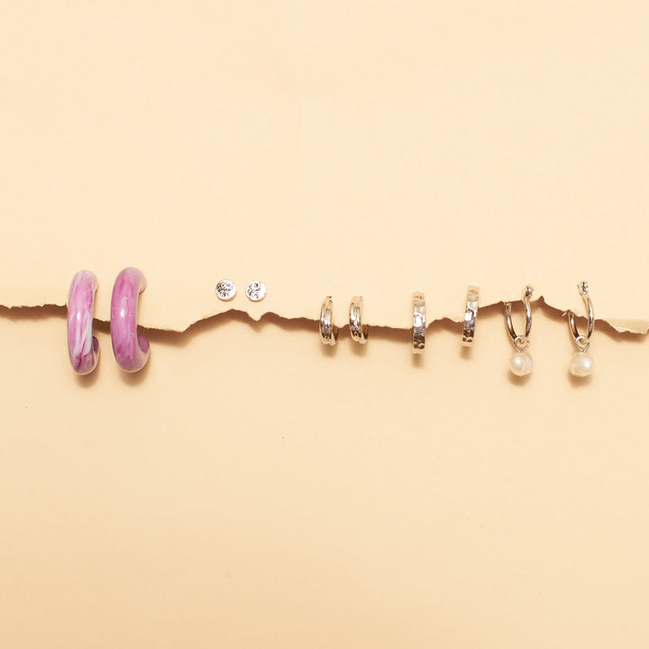 Set Of 5 Lavender Luxe Silver Earrings