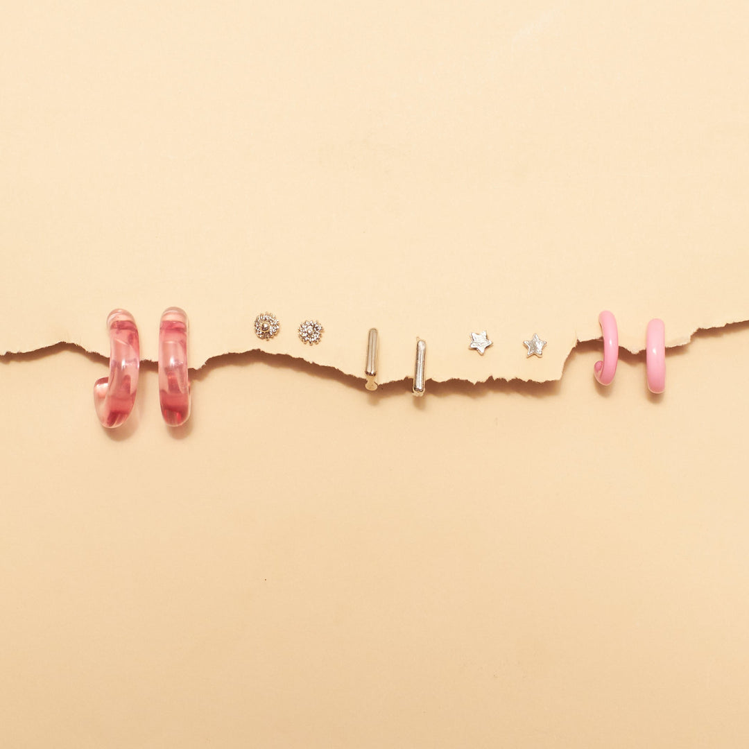 Set Of 5 Luminous Rose Earrings Set