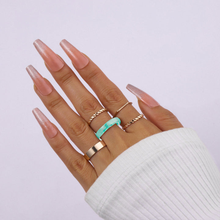 Set Of 5 Mint Tint Rings