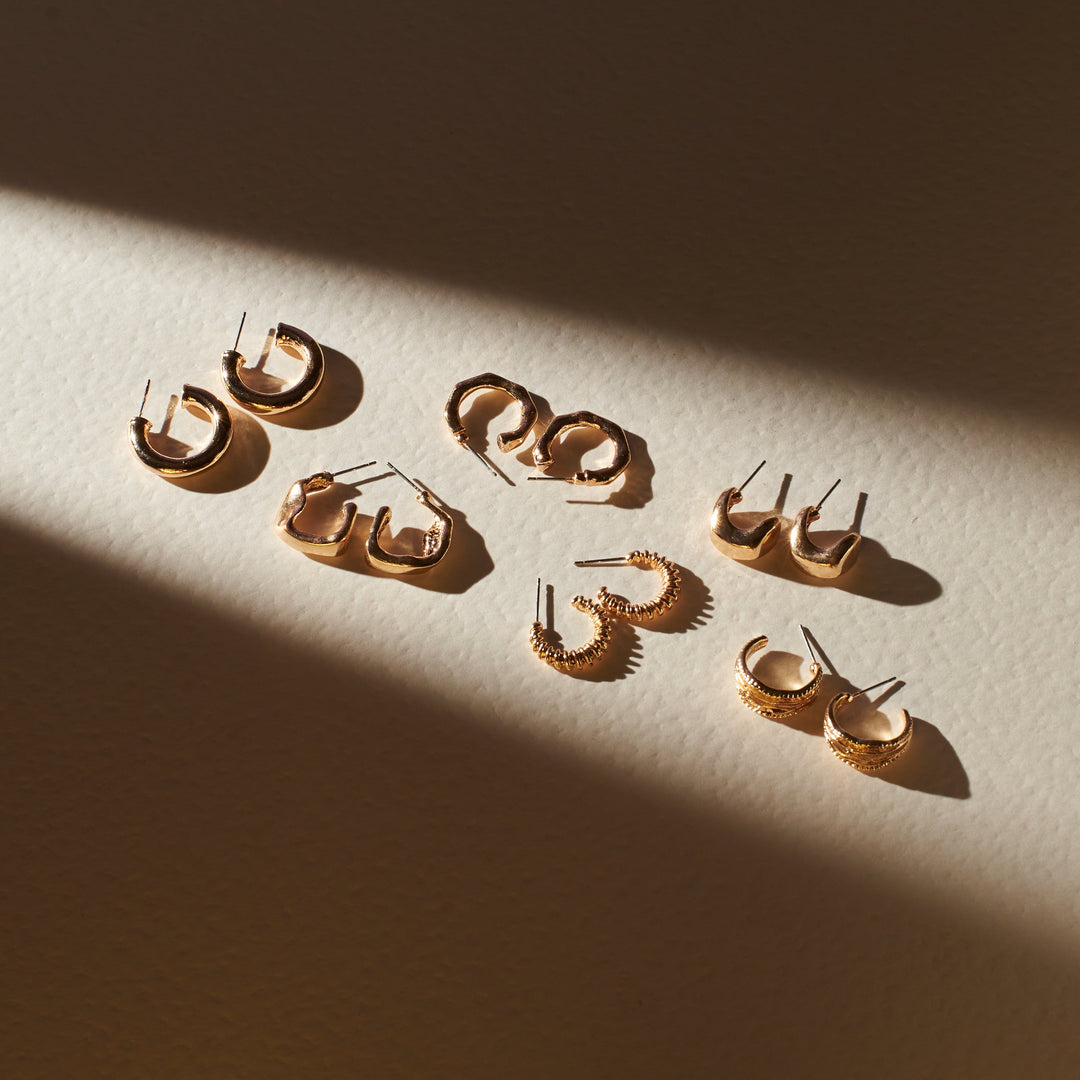 Set Of 6 Sun-Kissed Golden Hoops