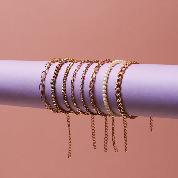 Set Of 8 Lustrous Gold Stackable Bands