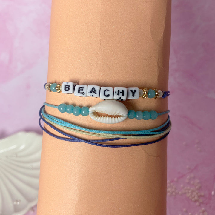 Set of 3 Seashore Serenity Beaded Shell Bracelet Salty