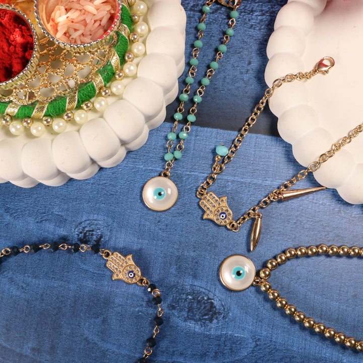 Set of 4 Hamsa and Beaded  Evil Eye Rakhi - Salty Accessories