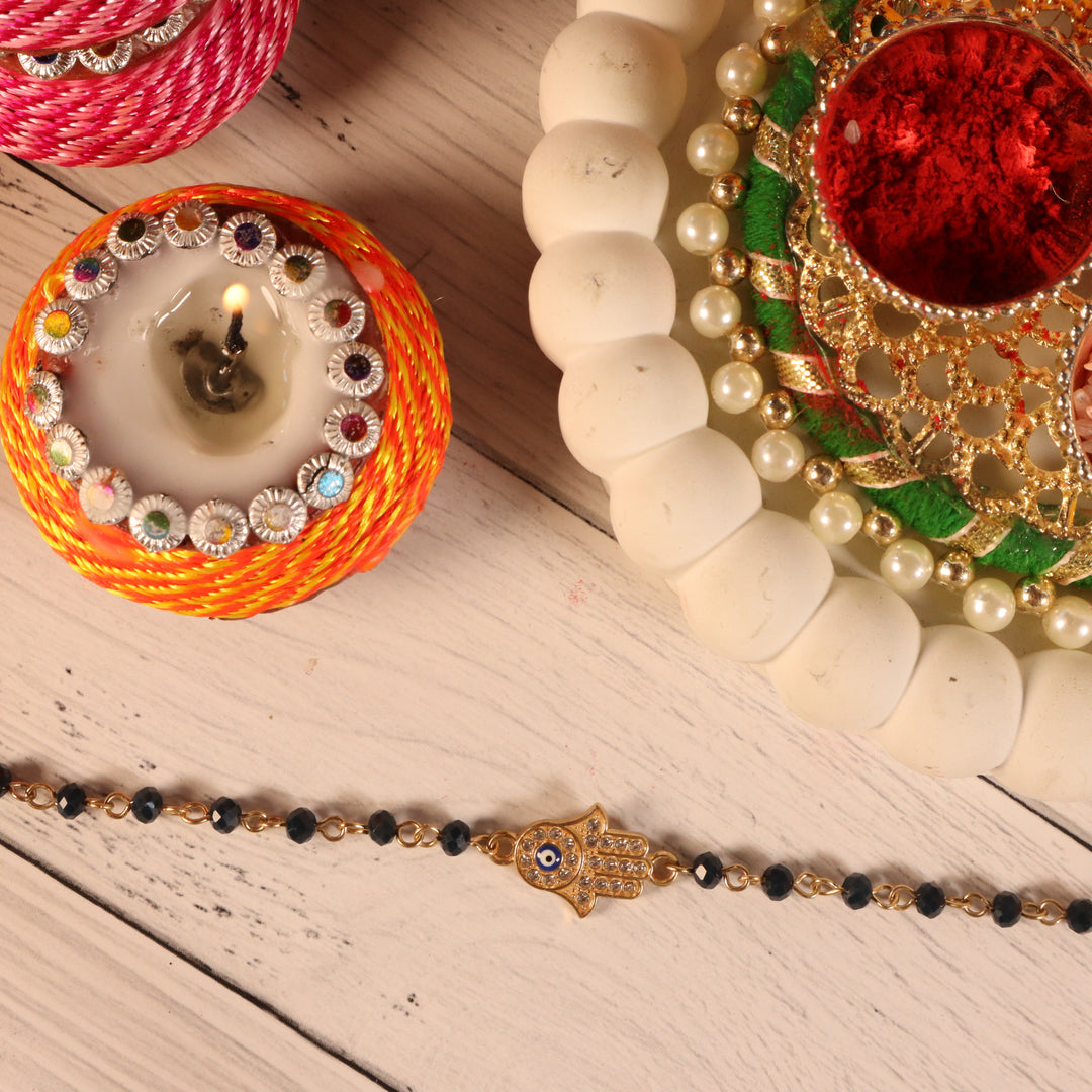 Set of 4 Hamsa and Beaded  Evil Eye Rakhi Salty