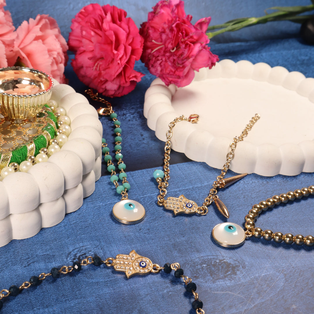 Set of 4 Hamsa and Beaded  Evil Eye Rakhi - Salty Accessories