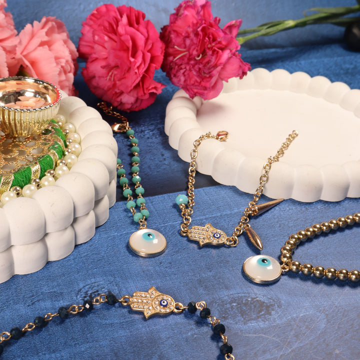 Set of 4 Hamsa and Beaded  Evil Eye Rakhi - Salty Accessories