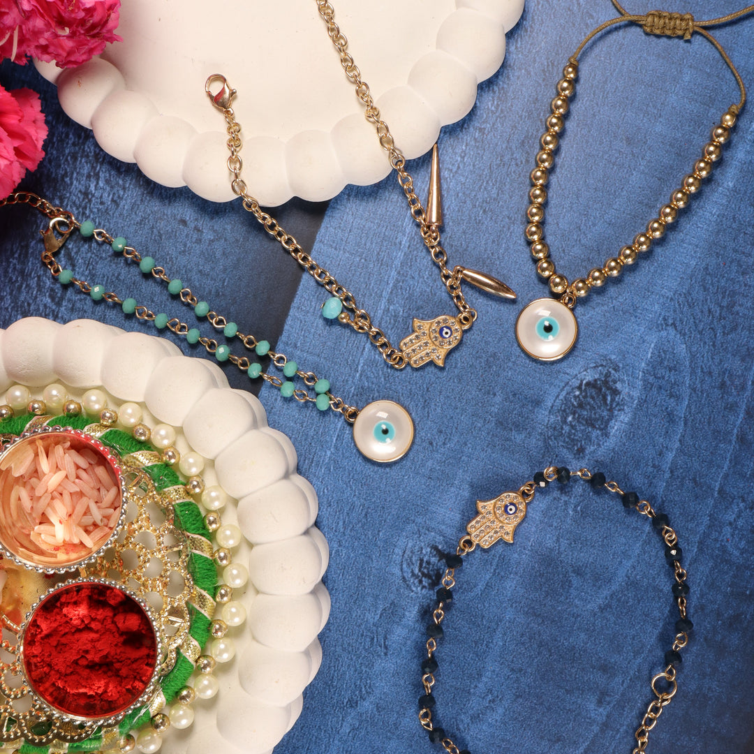 Set of 4 Hamsa and Beaded  Evil Eye Rakhi - Salty Accessories