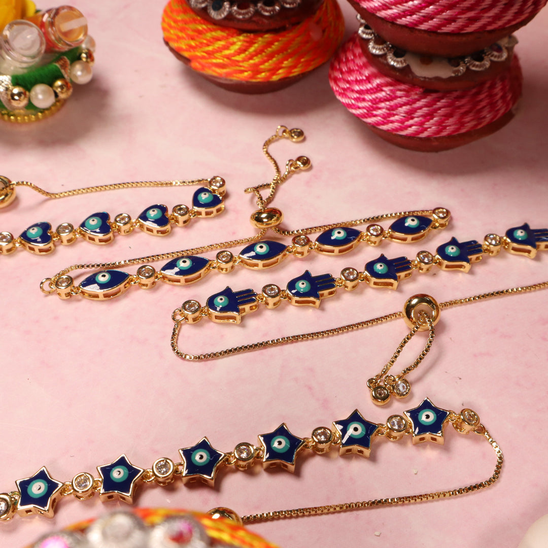 Set of 4 Turkish Blue Evil Eye Rakhi For Sisters - Salty Accessories