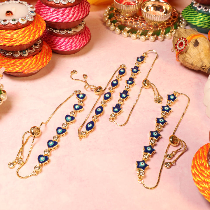 Set of 4 Turkish Blue Evil Eye Rakhi For Sisters - Salty Accessories