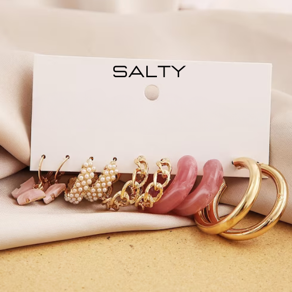 Set of 5 Champagne Golden Hoop Set - Salty Accessories