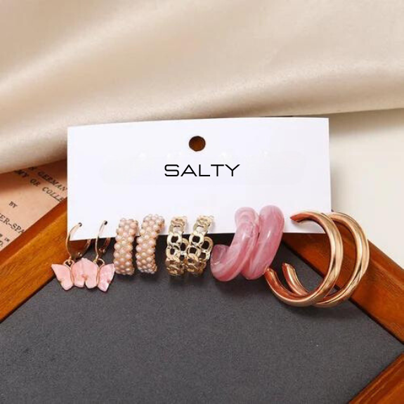 Set of 5 Champagne Golden Hoop Set - Salty Accessories