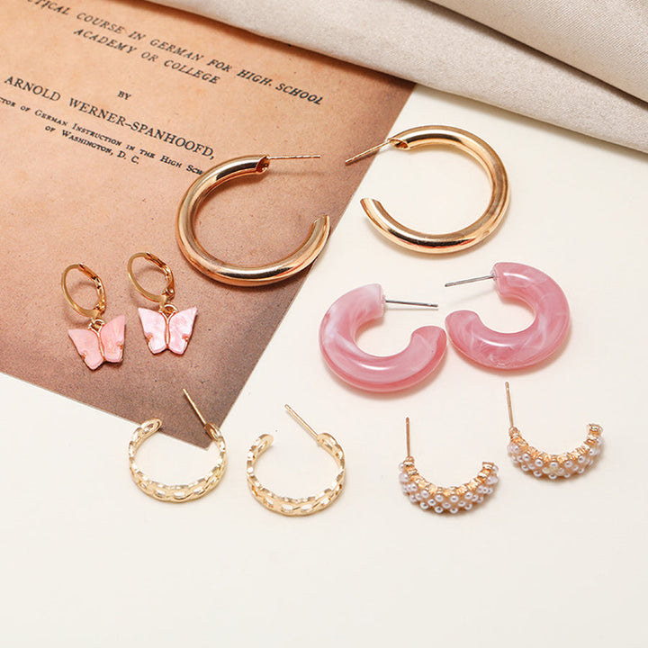Set of 5 Champagne Golden Hoop Set - Salty Accessories