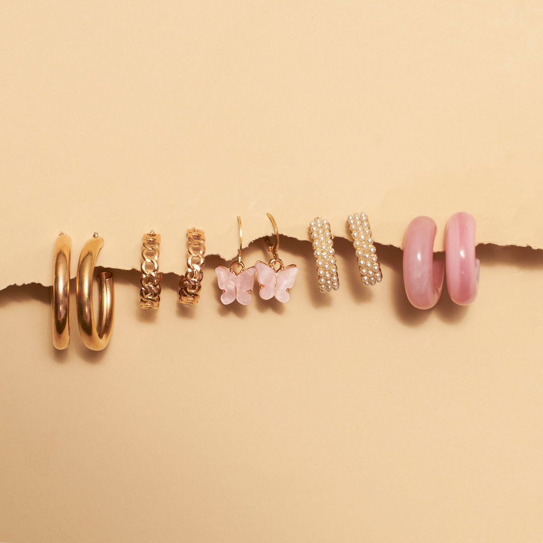Set of 5 Champagne Golden Hoop Set - Salty Accessories
