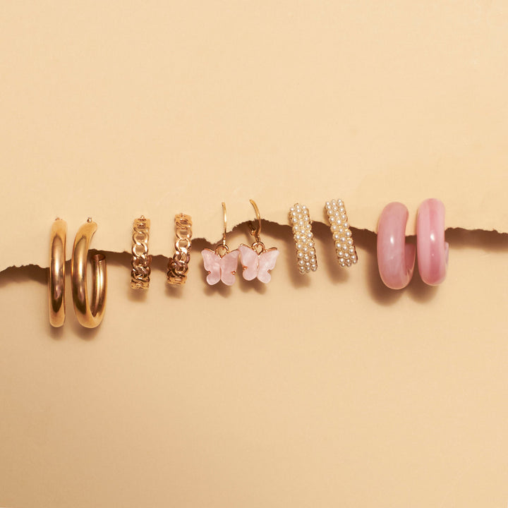 Set of 5 Champagne Golden Hoop Set - Salty Accessories