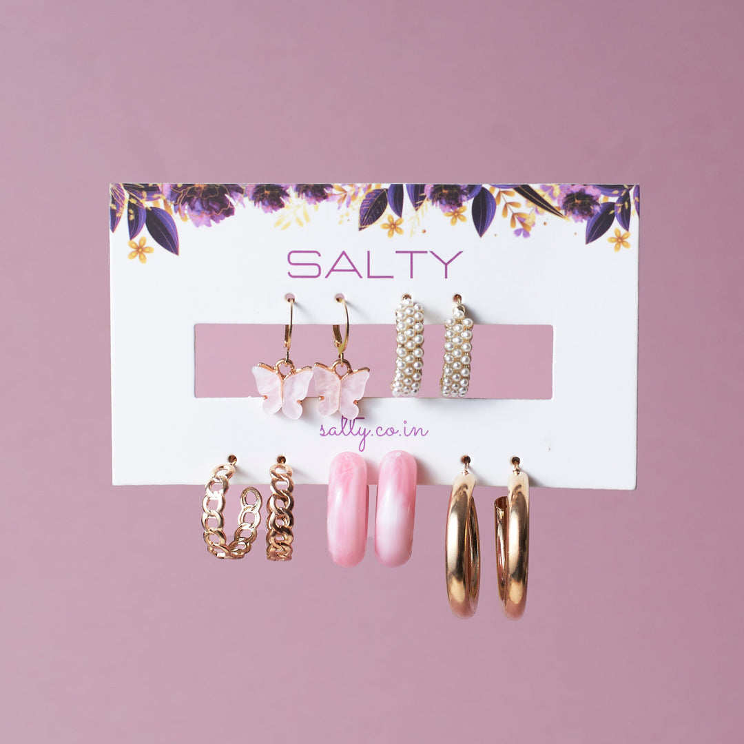Set of 5 Champagne Golden Hoop Set - Salty Accessories