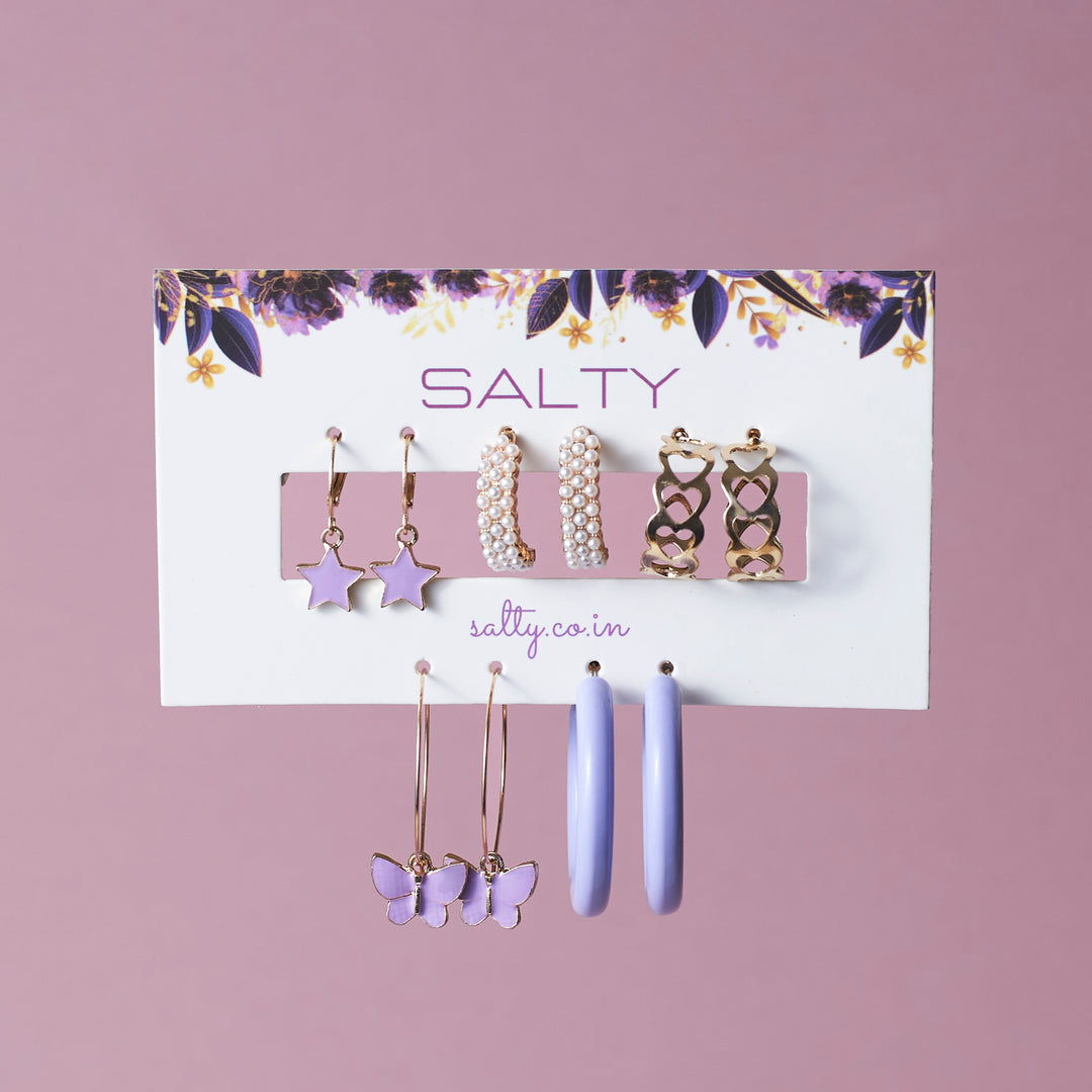 Set of 5 Lilac Golden Hoop Set Salty
