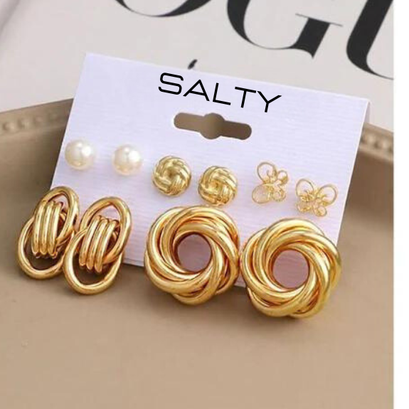 Set of 5 Lustrous Golden Earrings Salty