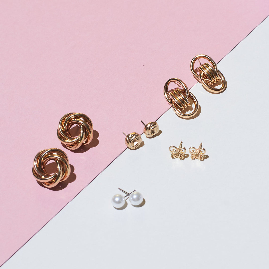 Set of 5 Lustrous Golden Earrings - Salty Accessories