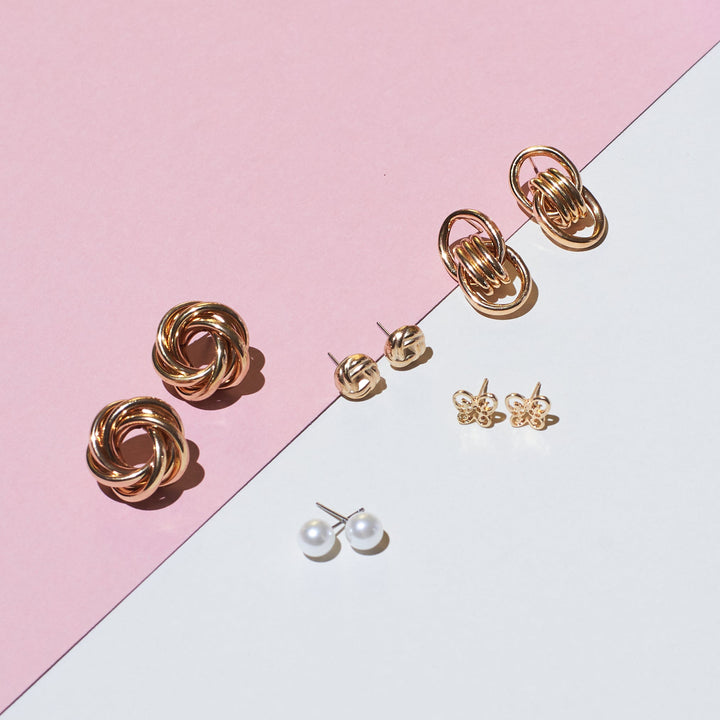 Set of 5 Lustrous Golden Earrings - Salty Accessories