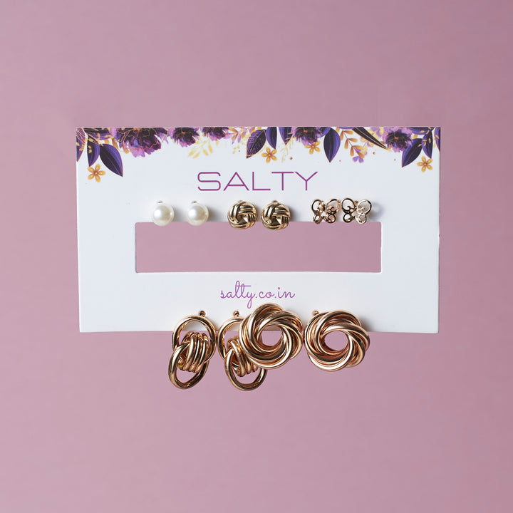 Set of 5 Lustrous Golden Earrings Salty