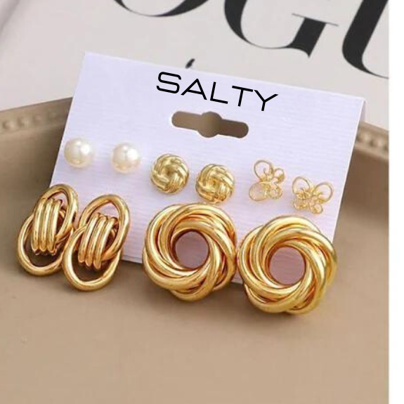 Set of 5 Lustrous Golden Earrings - Salty Accessories