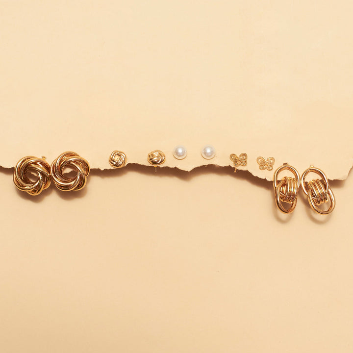 Set of 5 Lustrous Golden Earrings - Salty Accessories