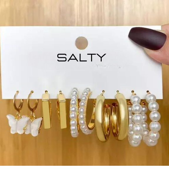 Set of 5 Pearl Minimal Hoop Set - Salty Accessories