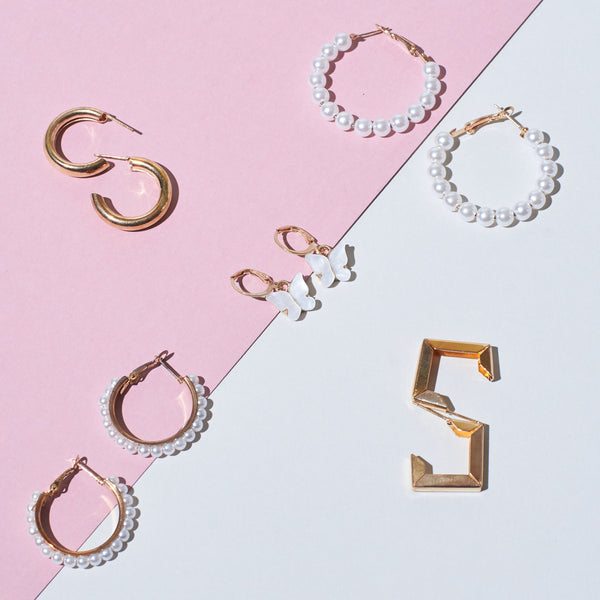 Set of 5 Pearl Minimal Hoop Set