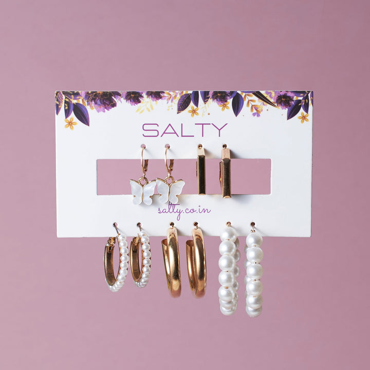 Set of 5 Pearl Minimal Hoop Set - Salty Accessories