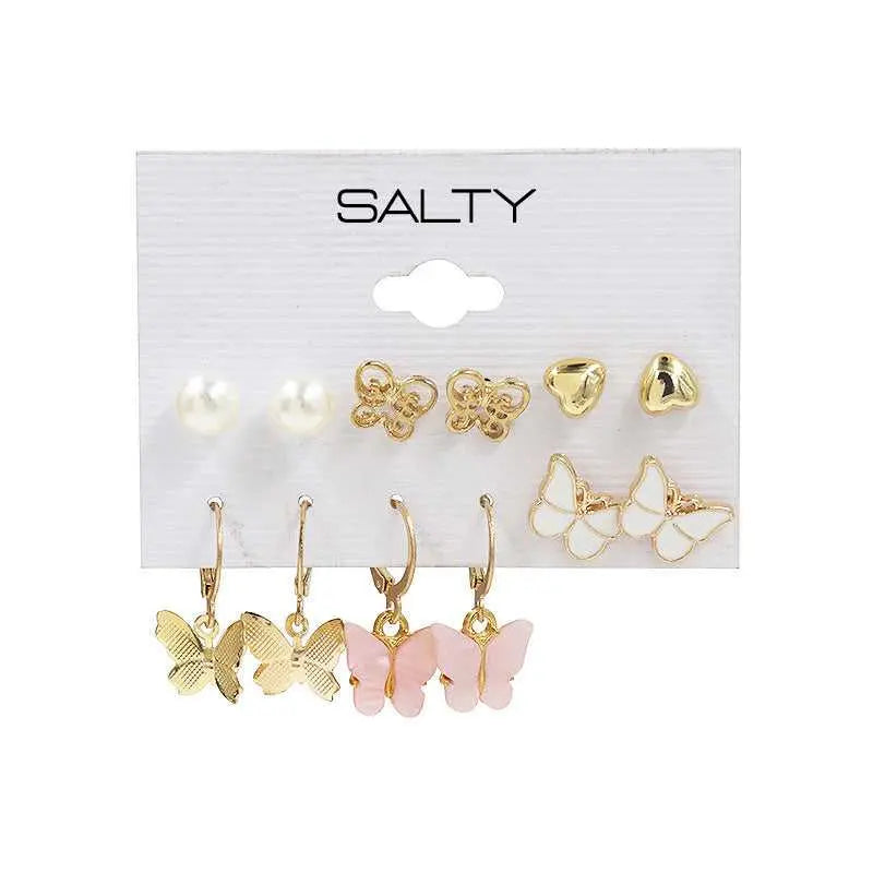 Set of 6 Butterfly Drop Earrings and Studs - Salty Accessories