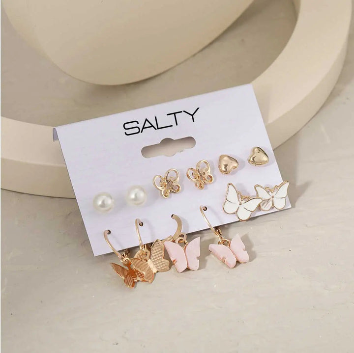 Set of 6 Butterfly Drop Earrings and Studs - Salty Accessories