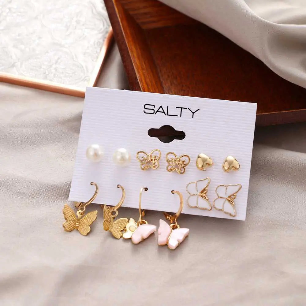 Set of 6 Butterfly Drop Earrings and Studs - Salty Accessories