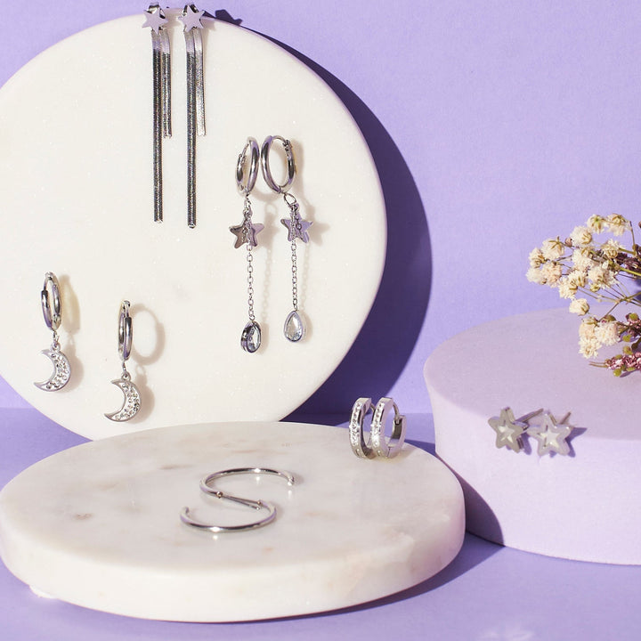 Set of 6 Silver Moonwalk Earrings