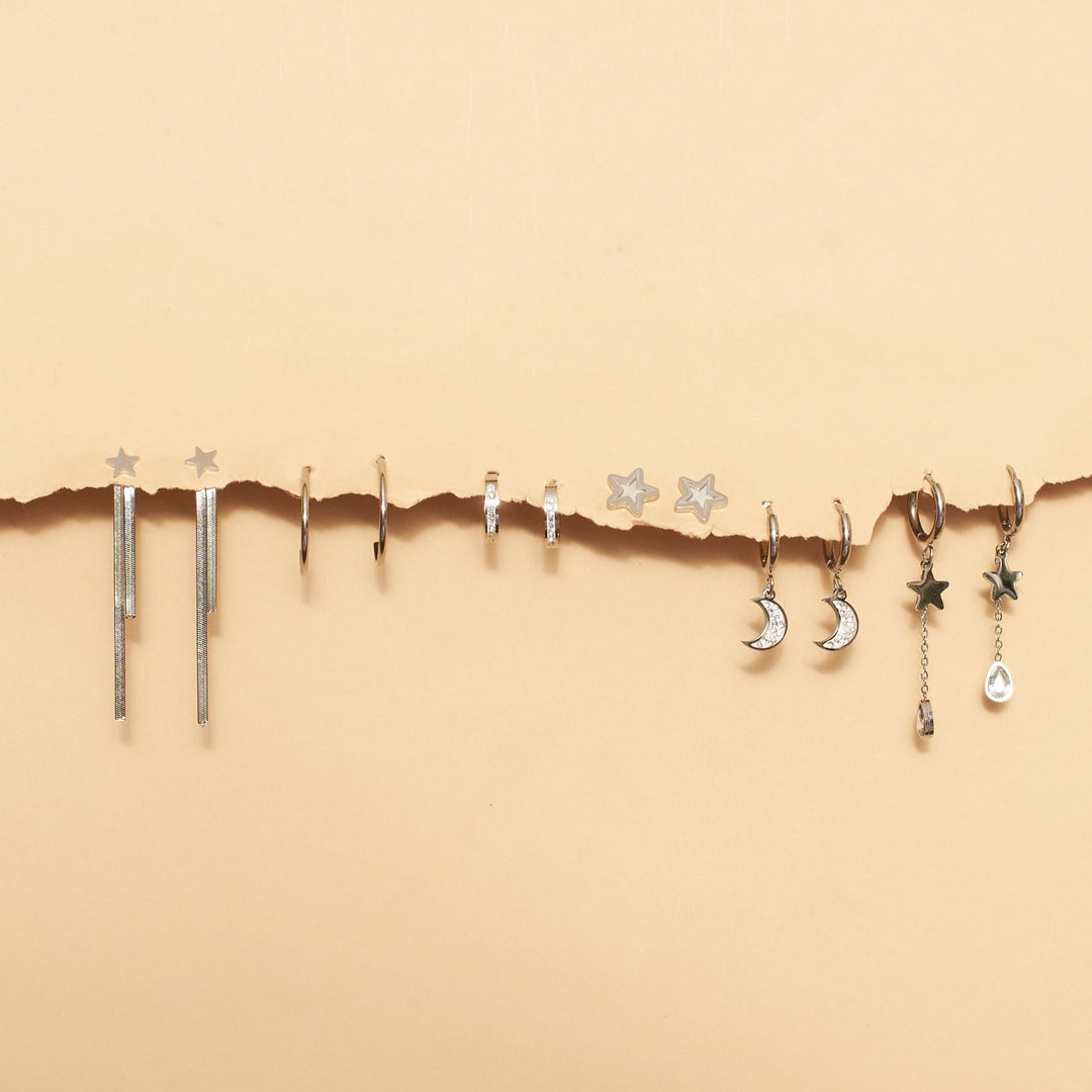 Set of 6 Silver Moonwalk Earrings